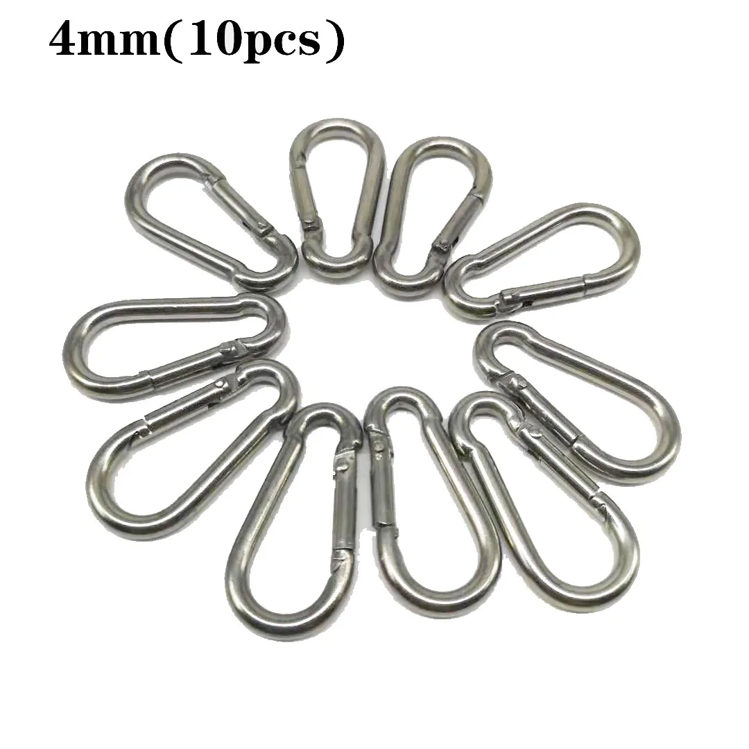 10pcs M4 Stainless Steel 304 Carabiner Carbine Snap Hook Key-Lock 10pcs m5 ring shape carabiner spring snap key chain clip hook screw lock outdoor buckle