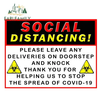 

EARLFAMILY 13cm x 9.75cm Social Distancing Sticker Vinyl Please Leave Any Deliveries on Doorstep and Knock Decal Car Styling