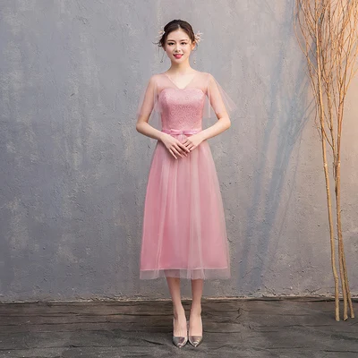 Vestido розовые Бордовые Платья для подружки невесты, элегантные, длиной до колен, простые, выпускные, для официального приема, weding, вечерние платья, сексуальное платье - Цвет: D midi red bean pink