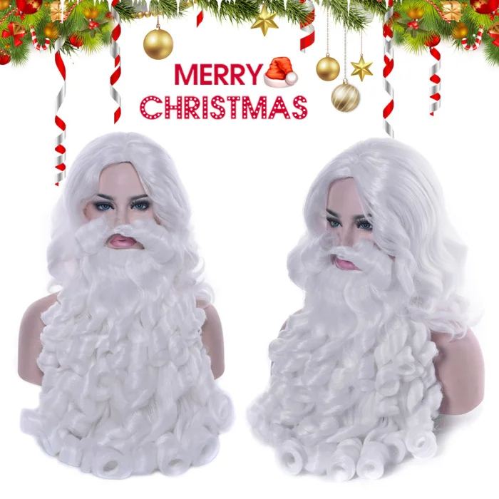 Горячий парик Санта Клауса борода длинный белый маскарадный костюм аксессуар для рождественской вечеринки XJS789