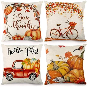 

Fall Pillow Covers Autumn Theme Throw Pillowcase Farmhouse Thanksgiving Decorative Cotton Line Cushion Case