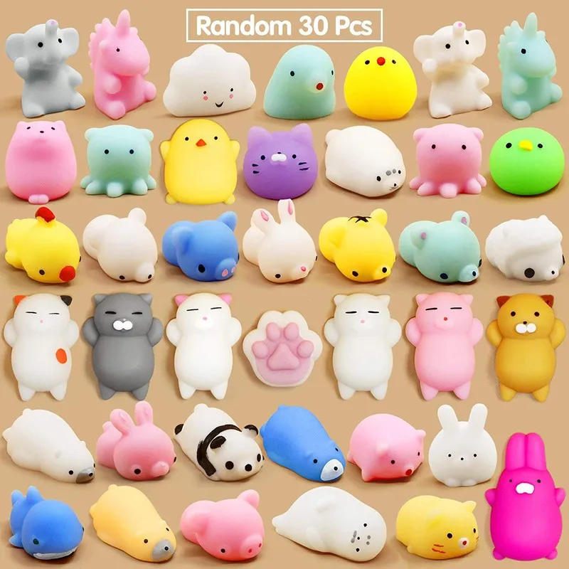 10/30/50pcs Pack Mochi Squishy Toys Fidget Mini Small Kawaii Animal Squeeze Cat Stress Relief Figet Toy For Kids Adults pea popper fidget