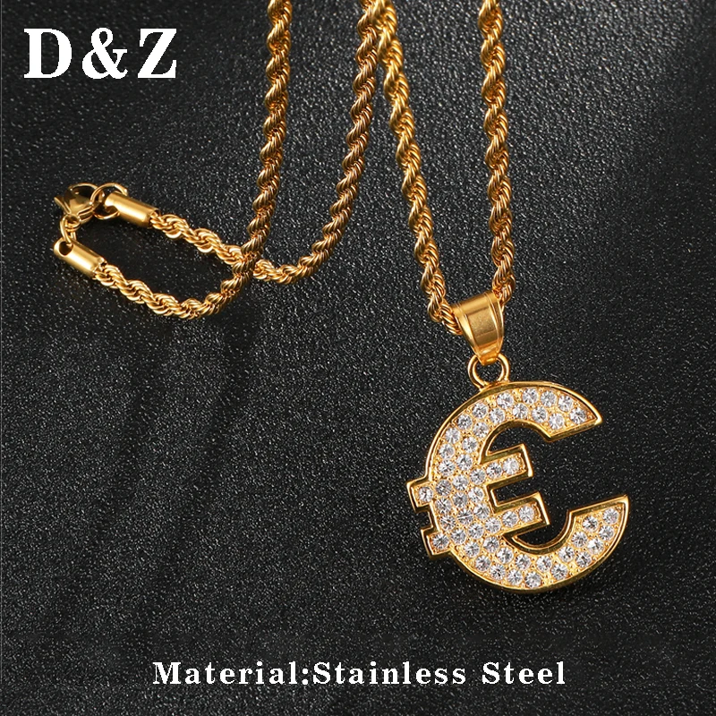 

D&Z New Fashion Bling Crystal Euro Symbol Necklace Men Hip Hop Iced Out Jewelry Accessories