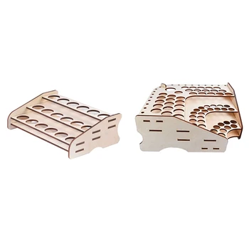 

2 Set 81 Hole Wooden Pigment Bottle Storage Organizer Color Paint Ink Brush Stand, 282 X 197 X 90mm & 368 X 368 X 140mm