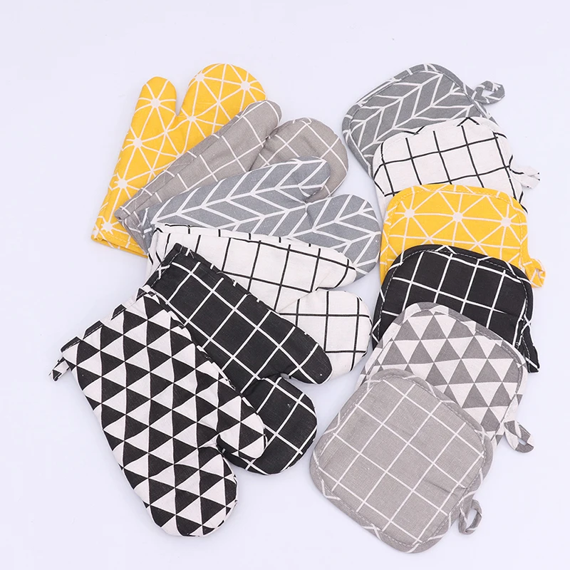 1PC antideslizante amarillo gris de moda de algodón cocina guantes para microondas horno guantes