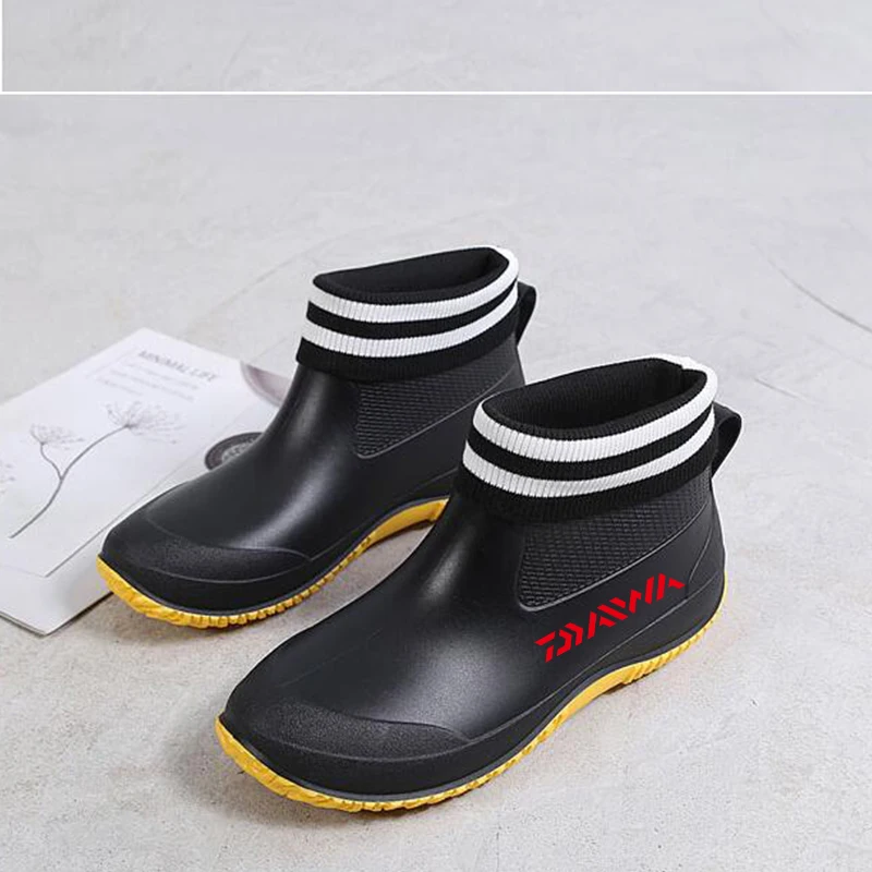 Lavagem de Carro Sapatos ao ar Livre à Prova Botas de Chuva Daiwa Pesca Jardim Trabalho Aqua Wader Água Dnon Antiderrapante Mais Veludo Quente Men 7 trabalho aqua wader água sapatos ao ar