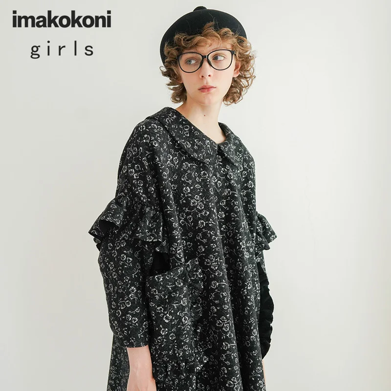 Платье imakokoni с черным узором оригинальный дизайн в японском стиле ретро свободное длинными рукавами Осень