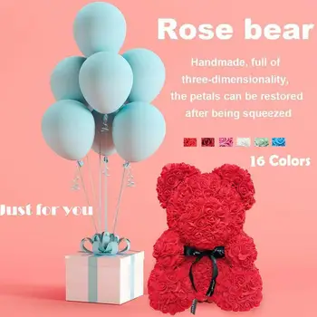 

25cm Pink Teddy Bear / w Heart Flower Foam Rose Valentine's For Girlfriend Gift Birthday Day Wedding gift Gift I6V3
