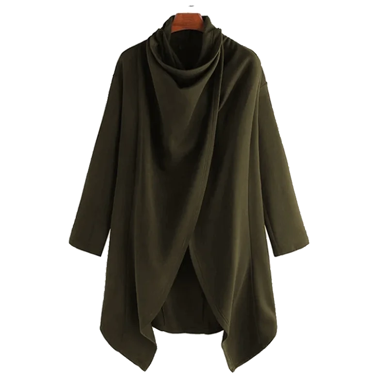 Men Long Sleeve Solid Color Scarf High Collar Trench Jackets Street Trend Style Baggy Warm Outerwear