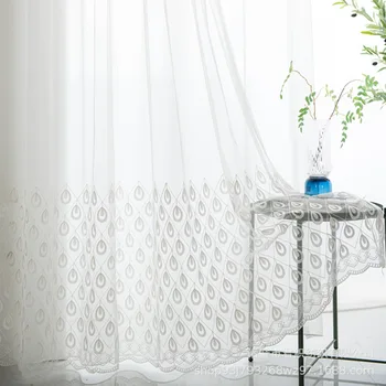 

White bird Feather Embroidered Tulle Curtains for Living Room Translucent Net Fabric Balcony Window Treatment Guaze zh443C