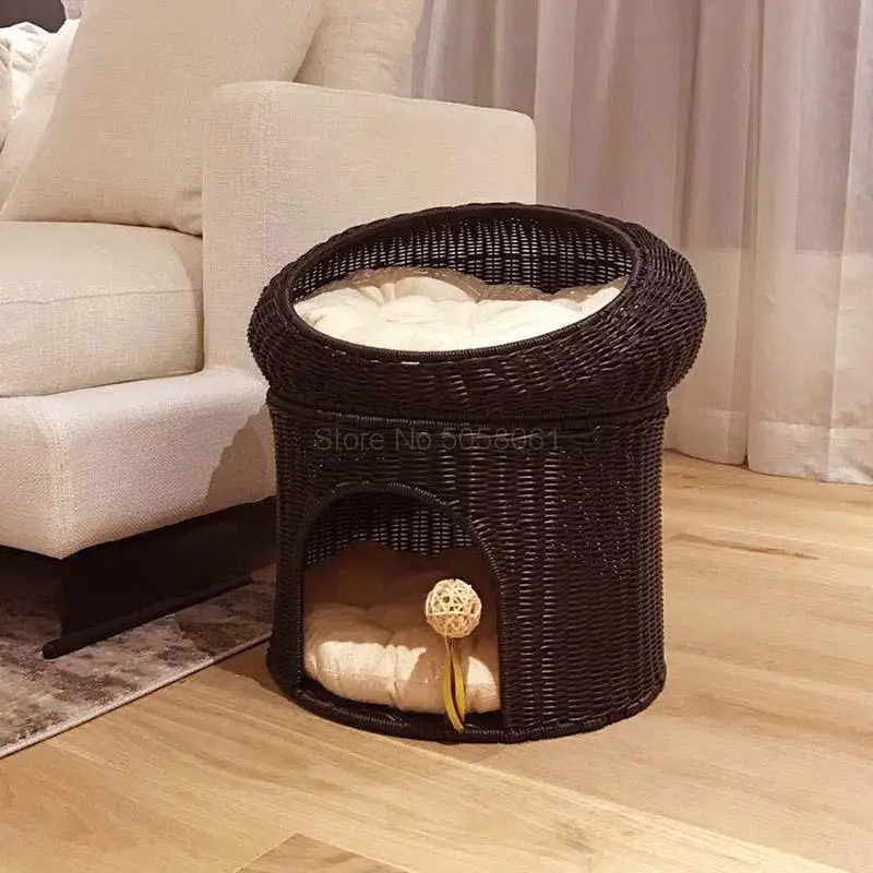 

Closed summer double cat bed villa cat litter cat house cat climbing frame resistant to scratchable washable rattan dog house