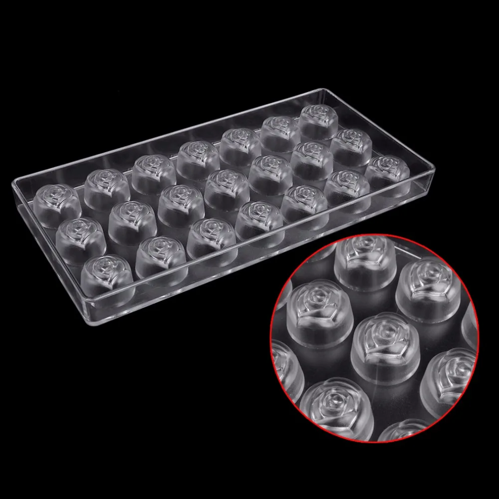2 Types Plastic Rose Flower Shape Polycarbonate Chocolate Candy Mold, DIY Handmade Chocolate Mould,Tray Pudding Mold
