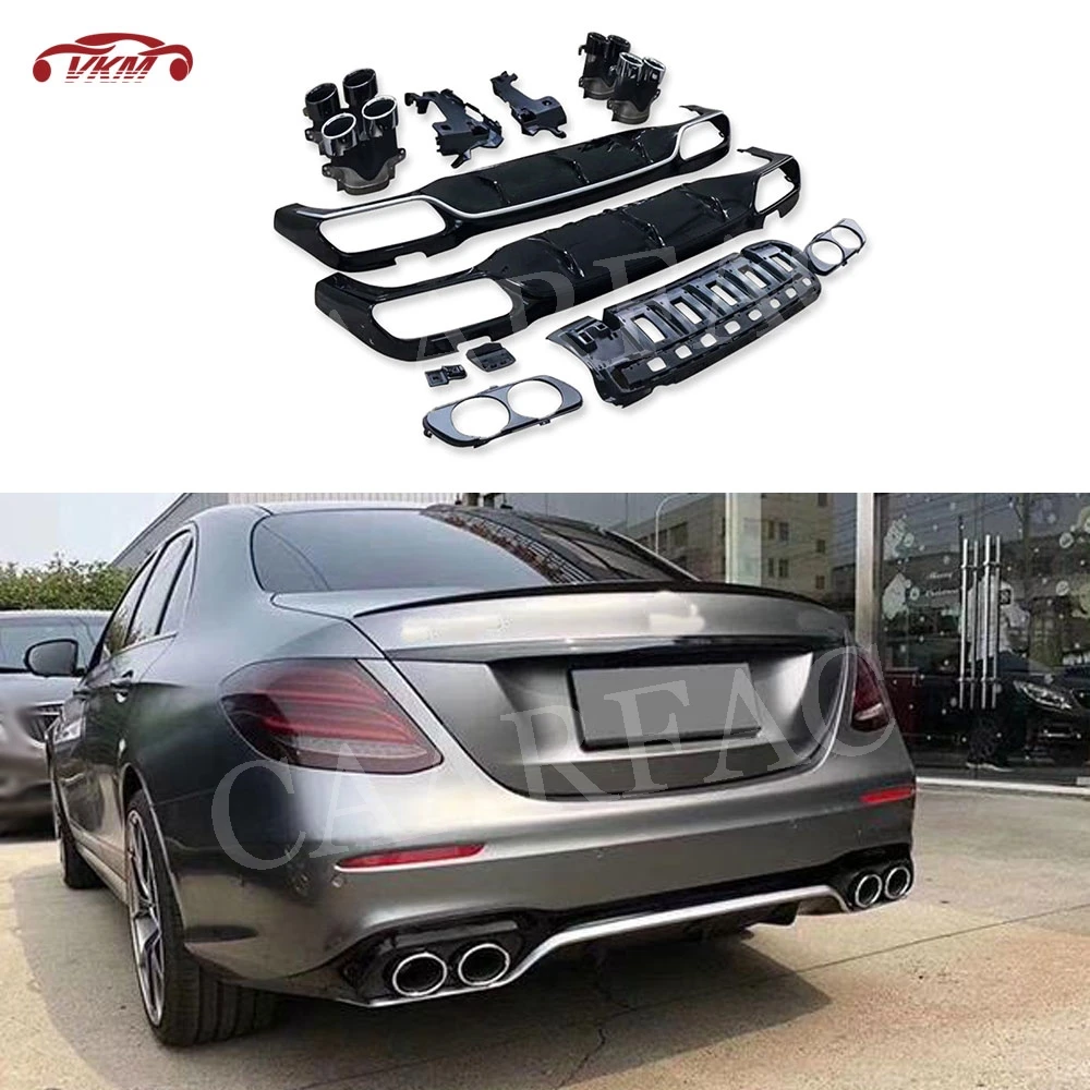 

ABS Black Rear Lip Diffuser Spoiler with Exhaust Tips for Benz E Class W213 E200 E260 E300 2017-2019 E53 Style Bumper Guard