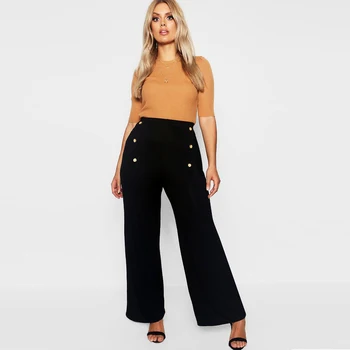 

Plus Size Women Double Button High Waist Causal Loose Wide Leg Pants Female Autumn Korean Fashion Elegant Tide
