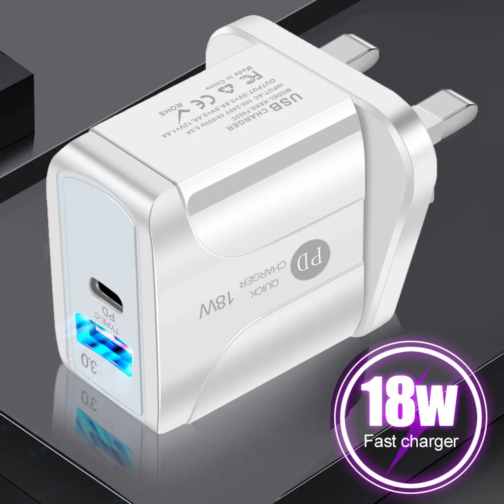 Mobile Phone Chargers Uk Qc 3.0 Quick Charger 18w Usb Pd Plug Two Power