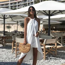 Sleeveless Beach Dress Hanging Neck Bikini Cover Up Sexy Swimsuit Cover Ups Solid Beach Bathing Suit Tunic Kaftan Vestidos Playa Sleeveless Beach Dress Hanging Neck Bikini Cover Up Sexy Swimsuit Cover Ups Solid Beach Bathing Suit Tunic Kaftan Vestidos Playa