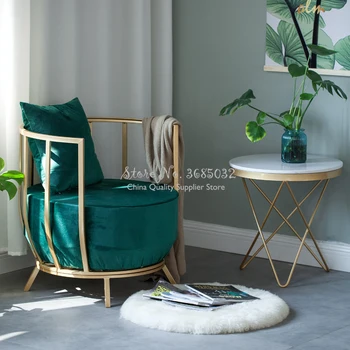 

Modern Simple Gold Frame Chair Luxury Fashion Queen Princess sponge Sofa with Flannel Padded Cushion Metal IronTable