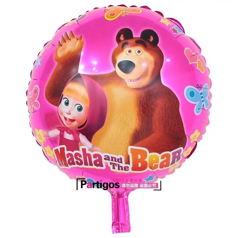 Маша и медведь мультфильм посуда набор День рождения украшения Дети тарелка чашки шляпы салфетки скатерть и флаги соломенные вечерние принадлежности - Цвет: Balloons-1-5pcs