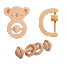 

Wooden Rattle Beech Bear Teething Ring Silicone Beads Musical Chew Gym Mobile Montessori Stroller Toy for Newborn Gifts