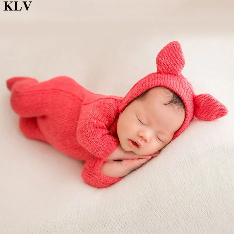 KLV 2 шт./компл. 0-3 месяцев, Детские милые шапка, спортивный костюм, комплект для новорожденных и маленьких детей, реквизит для фотосессии