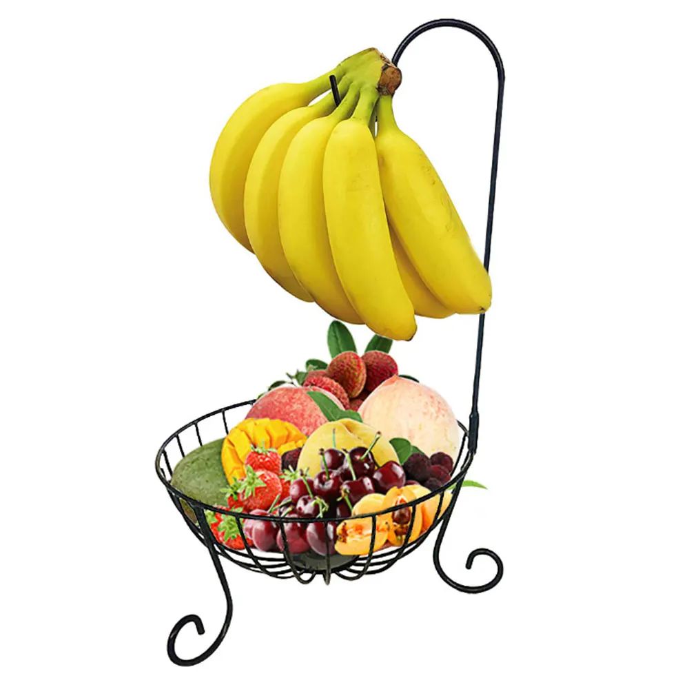 Декоративная круглая хромированная проволочная корзина для фруктов и овощей, 11 дюймов, металлическая миска с держателем для бананов, кухонный стол для хранения, Новинка