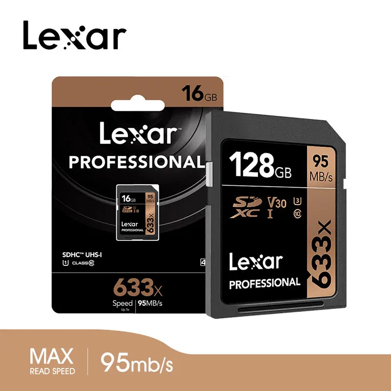 Lexar карта памяти sd карта 16 гб оперативной памяти, 32 гб встроенной памяти, U1 SDHC 64 гб 128 U3 SDXC высокоскоростной 95 МБ/с. для зеркальной однообъективной камеры/HD камера