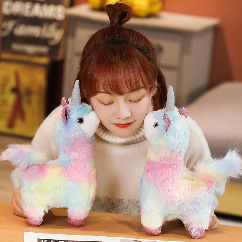 38-70cm Lovely Rainbow Alpaca Plush Toy Japanese Soft Stuffed Cute