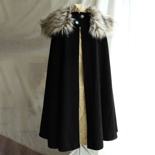 hot sales Medieval Men's Fashion Celtic Viking Wool Cape Coat Vintage Ranger Gothic Style Fur Collar Cloak | Тематическая
