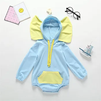 

Autumn Spring Newborn Infant Baby Girl Boy Clothes Cartoon Elephant Printed 3D Body Suit Romper Clothes Infant Hooded Jumpsuit