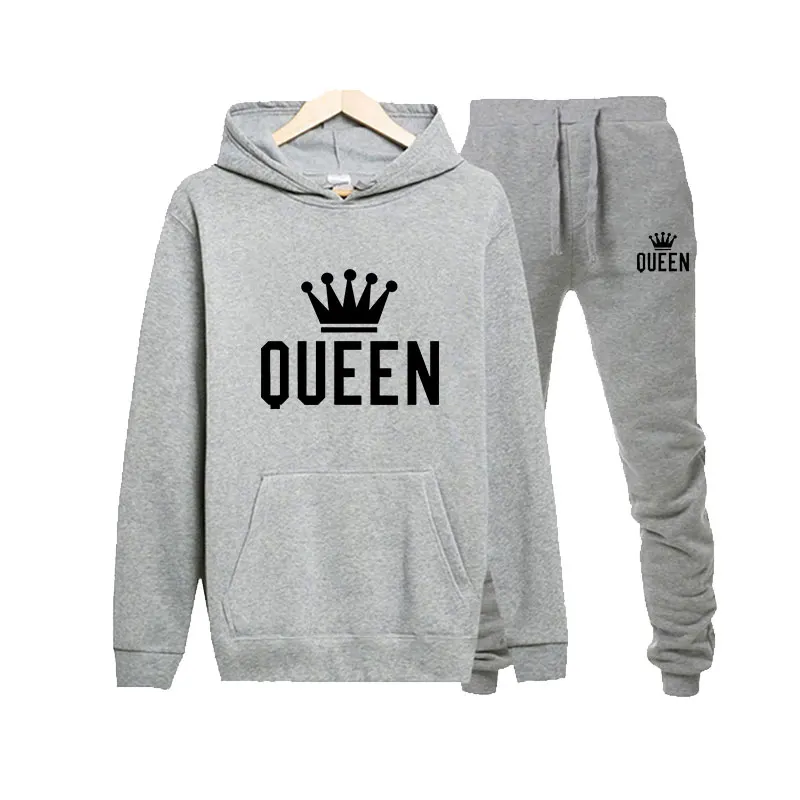 Новинка; обувь для костюмированных вечеринок в стиле King queen Leeter» с принтом, для детей комплект для пары Для мужчин и Для женщин Толстовка костюм осенне-зимний пуловер+ брюки 2 шт./компл