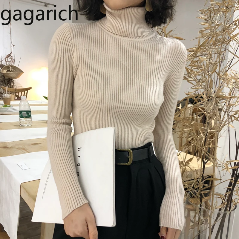 Gagarich Sweater Women 2019 New Knitted Solid Turtleneck Full Thick Slim Casual Spring Autumn Korean Version Ladies Pullover |
