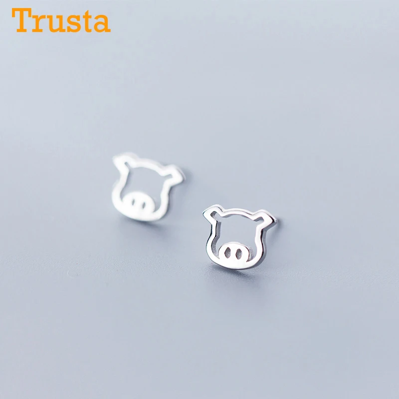 

Trustdavis 100% 925 Sterling Silver Cute Small Animal Hollow Pig Head Stud Earrings For Women Sterling Silver Jewelry Gift DA441