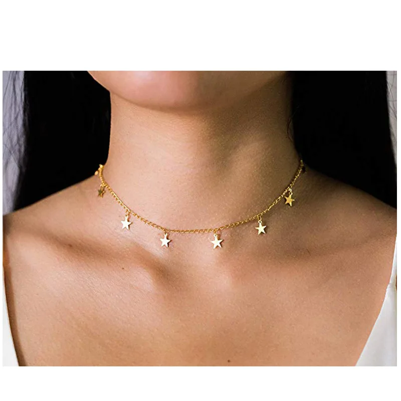Трендовая Золотая Серебряная цепочка с подвеской в виде звезды короткое ожерелье s регулируемое колье ожерелье для женщин уличная одежда корейские ювелирные изделия