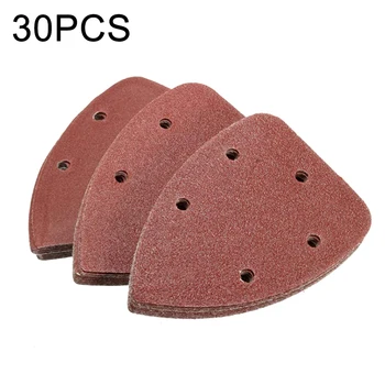 

30pcs 5 Holes 140mm Triangle Abrasive Paper 60-120 Grit Sanding Sheets Sander Pad for Wood Board Jade Polished