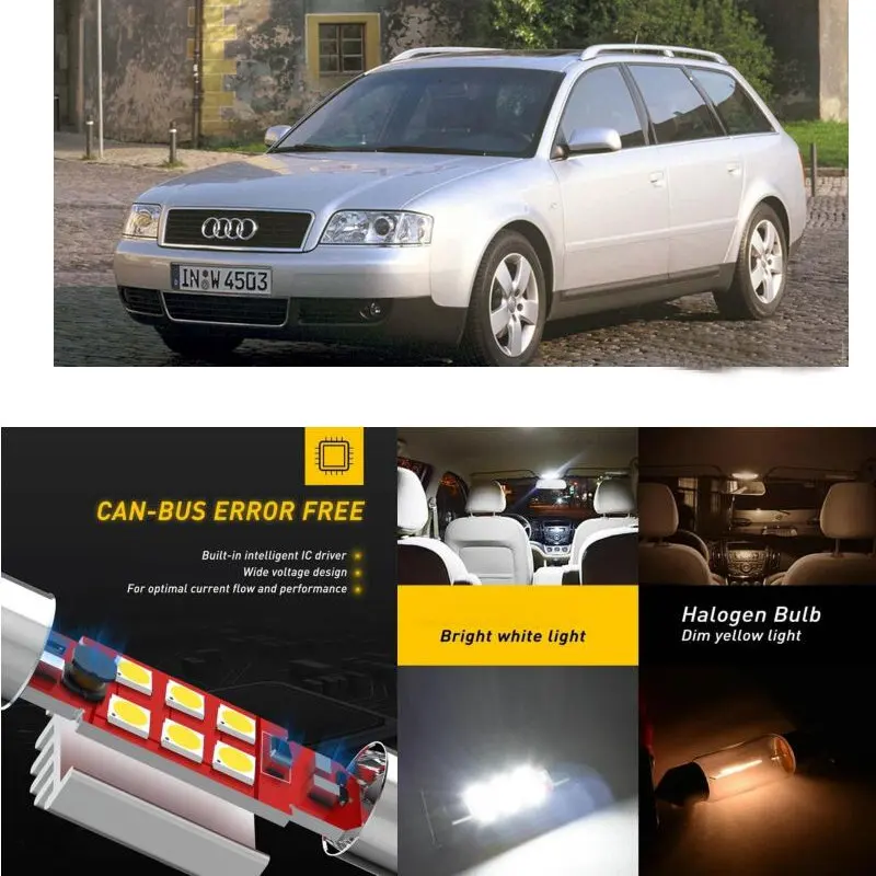 

LED Interior Car Lights For Audi A6 c5 Avant 4B5 Interior rear trunk glove box make-up mirror lighting error free