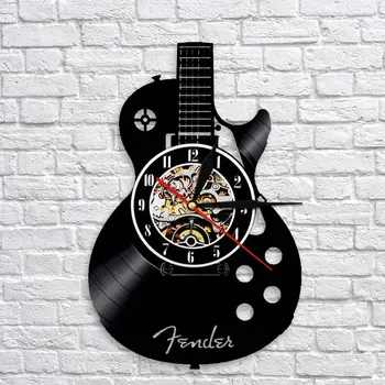 

1PC Art Wall Clock Acoustic Guitar Musical Instrument Home Interior Wall Decor Vinyl Record Wall Clock Rock n Roll Musical Gift