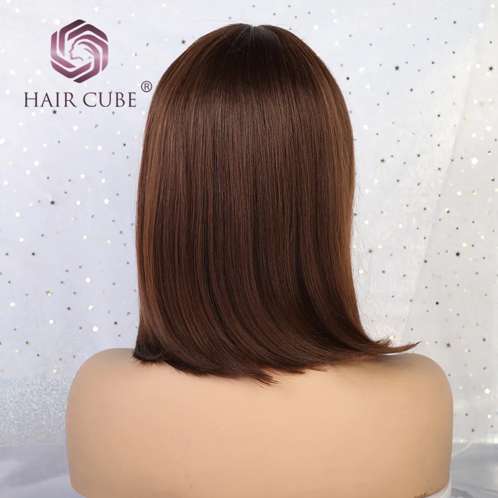 Haircube длинные прямые Фиолетовый парик смешанный цвет человеческих волос смесь синтетические парики средняя часть с челкой