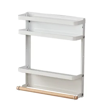 

Side-mounted Magnet Refrigerator Rack Double Wrought Iron Storage Rack Multi-function Kitchen Hanging Towel Storage Organizer