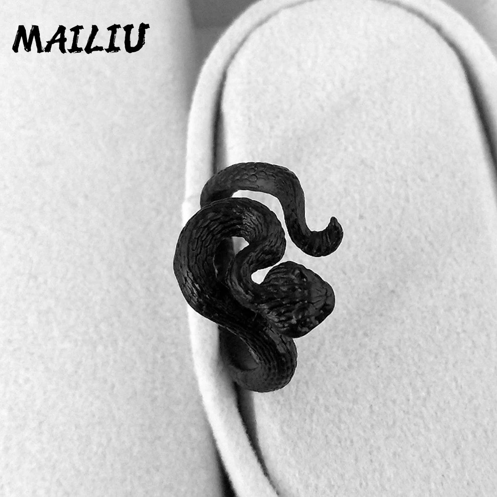 9styles European Retro Punk Exaggerated Spirit Black Snake Ring Fashion Personality Stereoscopic Opening Adjustable Ring Jewelry - Image 4