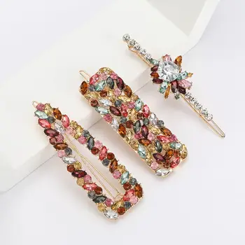 

Hot 3 Pcs/set Fashion Retro Alloy Rhinestone Fancy Color Hairpin Set Women Hair Clip