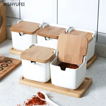 Нордическая кухонная банка для приправ керамический набор коробок для приправ бытовые банки для соли MSG банка для сахара bamboo коробка для хранения с крышкой коробочка для соуса