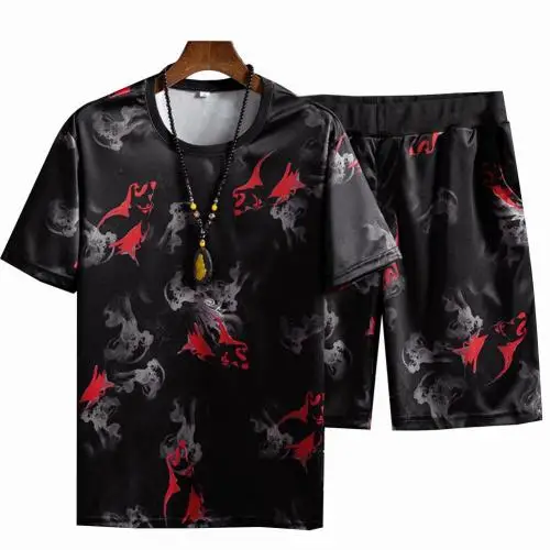 mens pjs sale Plus Size Summer Men Sport Suit Printed Two-piece Casual Loose Homewear Suit Fitness Male Set Casual Loose Fashion Pajama Sets best silk pajamas Men's Sleep & Lounge