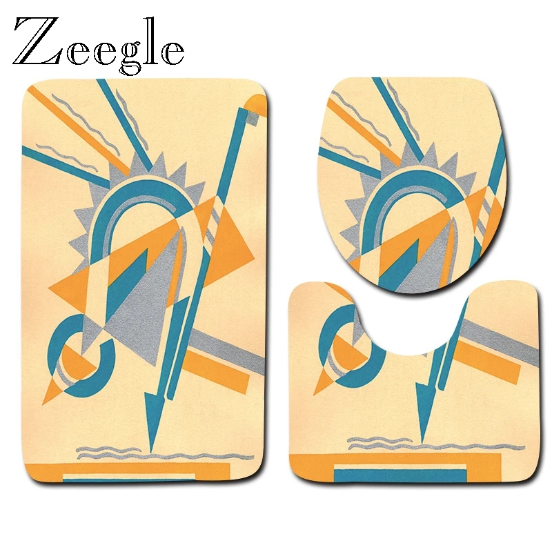 Zeegle Bath Mat Set Flannel Soft Toilet Seat Cover Mat Toilet Pedestal Rug Foot Mat 3pcs BAth Mat Set Non Slip Bathroom Doormat