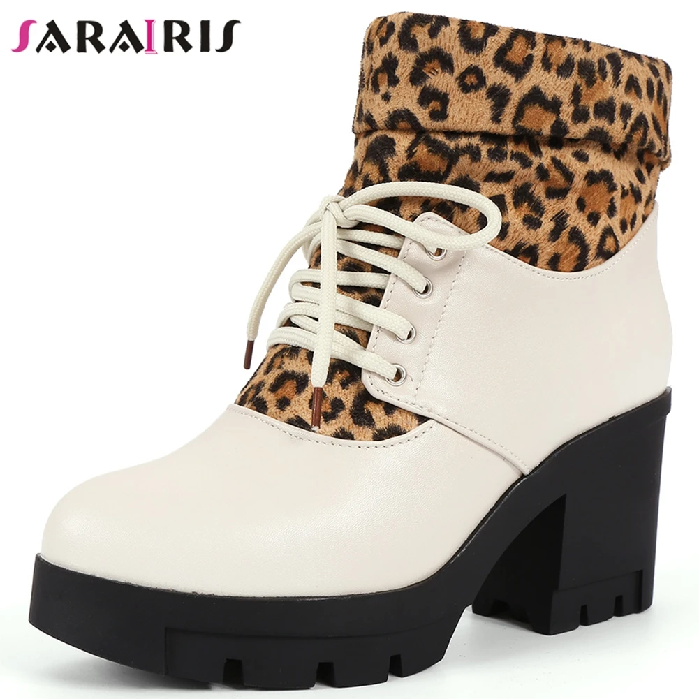 

SARAIRIS New Arrival Autumn Winter Patckwork Booties Ladies 34-43 Platform Ankle Boots Women 2020 High Heels Shoes Woman