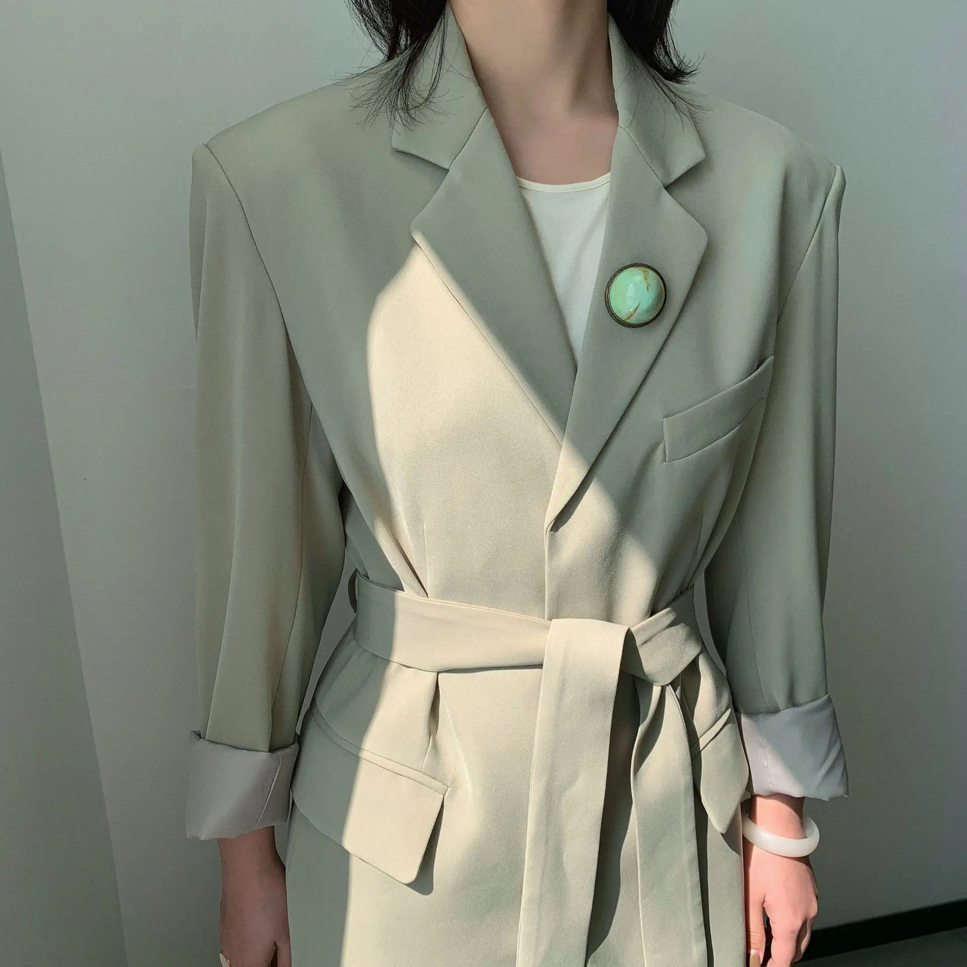 Trend Dream DT Edition Guangzhou Uus женское платье сплошной цвет женский костюм Южная Корея пояс костюм куртка пальто Женская