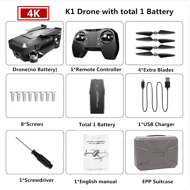 Visuo ZEN K1 Радиоуправляемый Дрон с GPS 4K Квадрокоптер с камерой управление жестами Квадрокоптер Flight 28mins следить за мной Дрон VS F11 B4W SG906 - Цвет: EPP Bag 1B