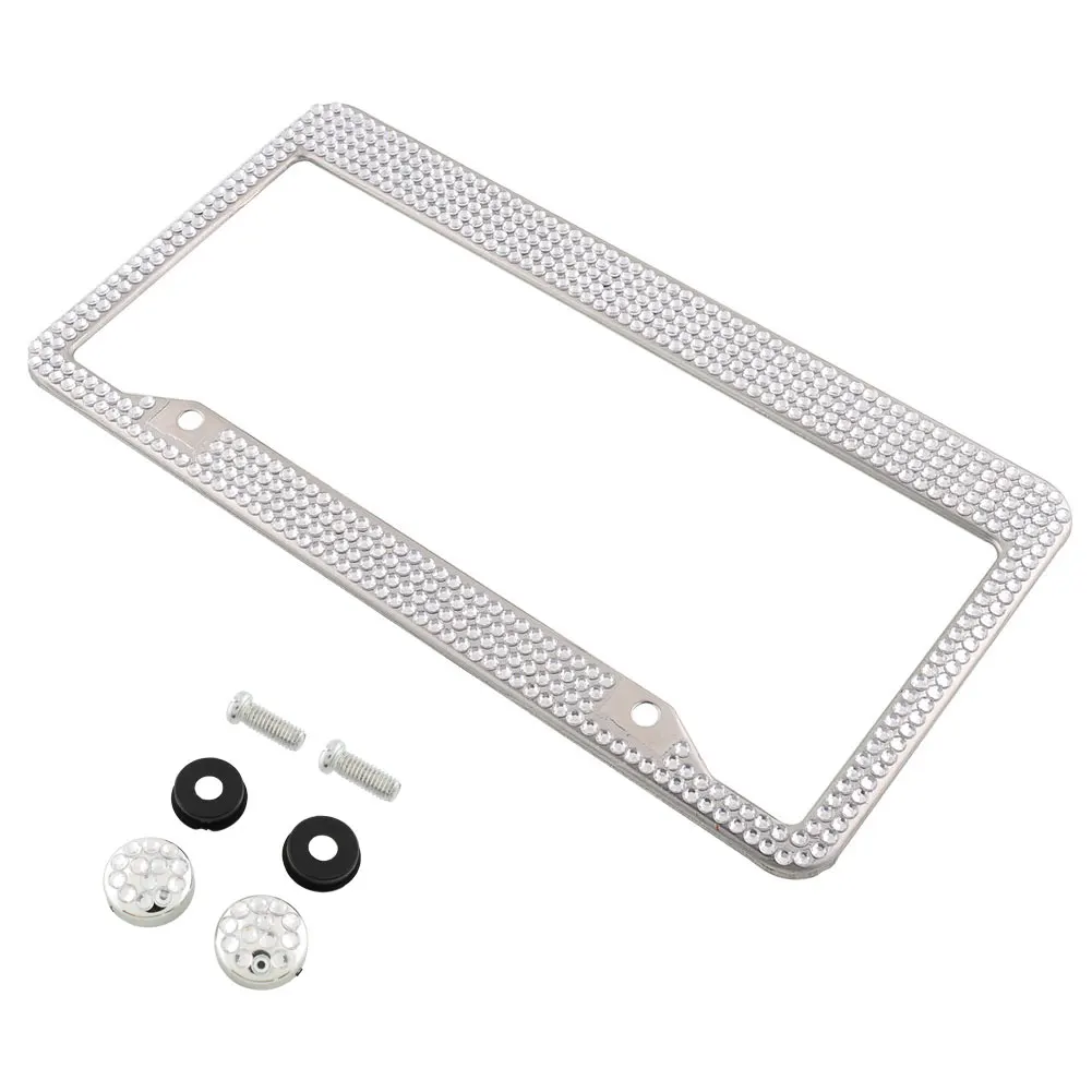 Vehemo Sliver Frame License Frame Tag Cover Bling License Frame Glitter License Plate Frame Crystal Steel Car License Frame