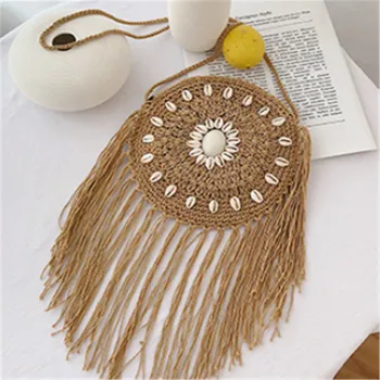 

Cross Body Bags For Women 2019 Round Shape Handmade Rattan Wicker Straw Woven Messenger Bags Lady Long Tassel Basket Travel Bags