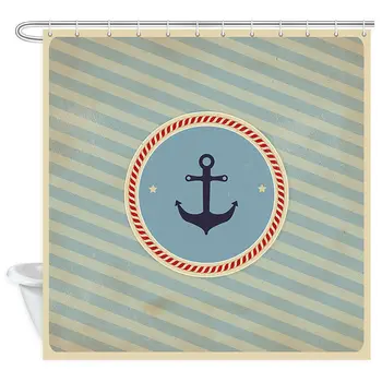 

Anchor Bathroom Shower Curtains, Retro Blue Striped Wallpaper