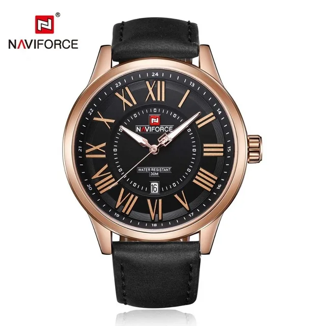 NAVIFORCE Brand Watches Men Fashion Analog Quartz Clock Man Leather Sport Watch Waterproof Gold Wristwatches Relogio Masculino - Цвет: black gold